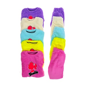 Mubix Life 2050 Kız Çocuk Barbie Süzine Nakışlı Peluş Sıfır Yaka Takım 2-6 Yaş - Sarı