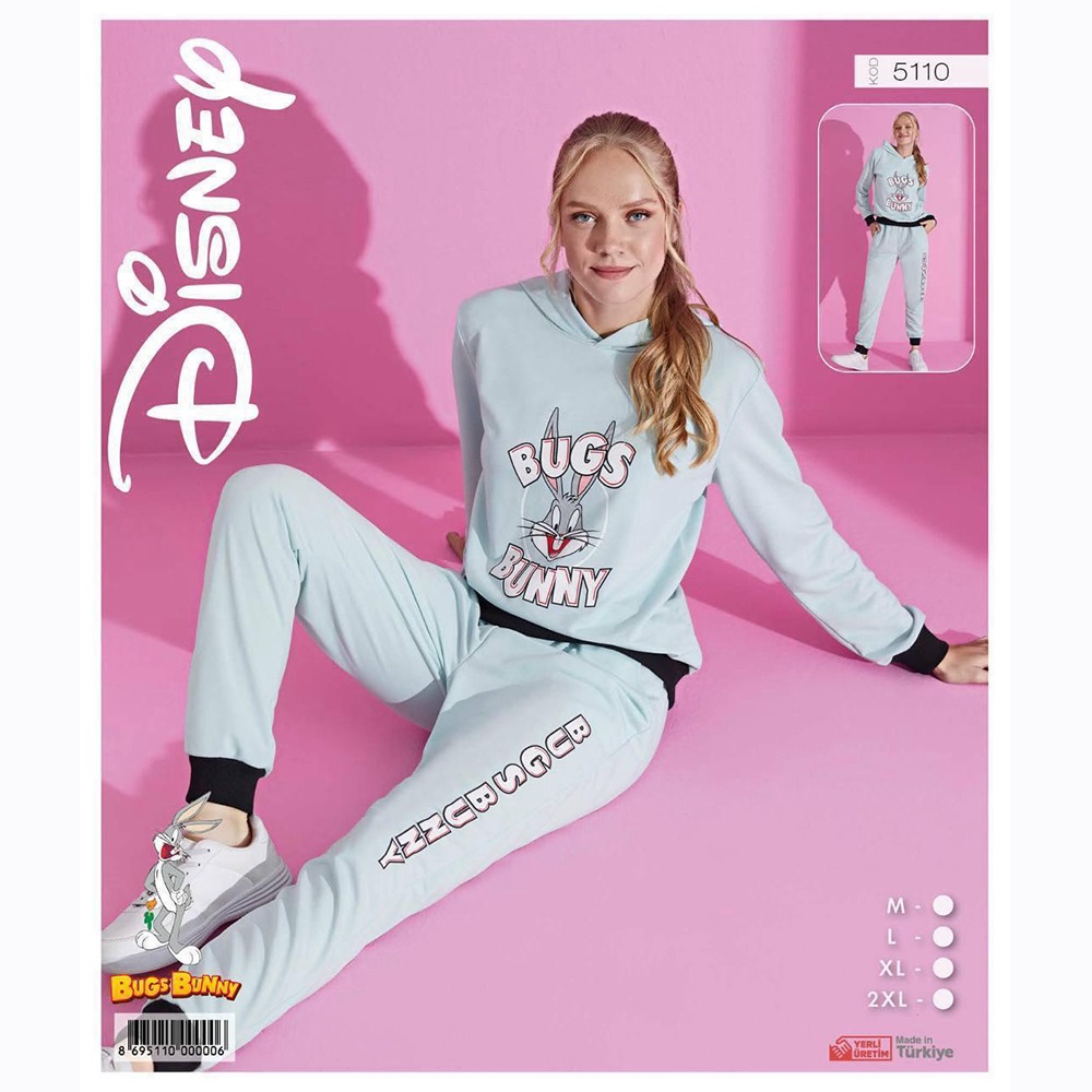 Pijamood Disney 5110 Bayan Baskılı Kapşonlu 2 İp Pijama Takımı M-2XL