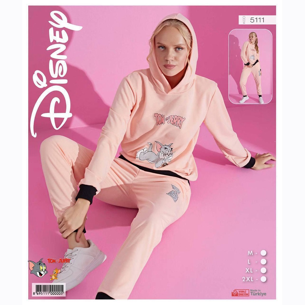 Pijamood Disney 5111 Bayan Baskılı Kapşonlu 2 İp Pijama Takımı M-2XL