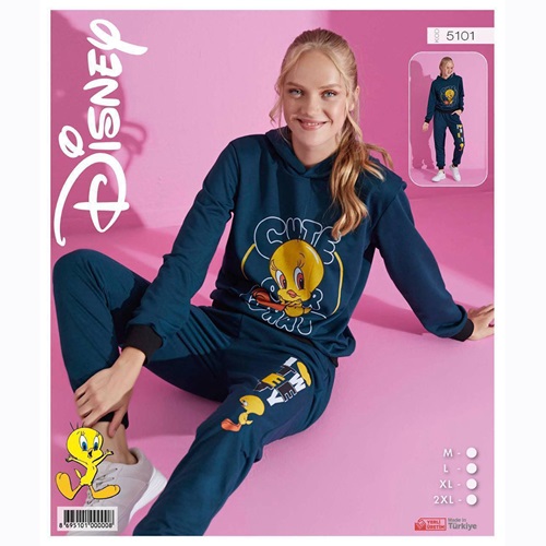 Pijamood Disney 5101 Bayan Baskılı Kapşonlu 2 İp Pijama Takımı M-2XL