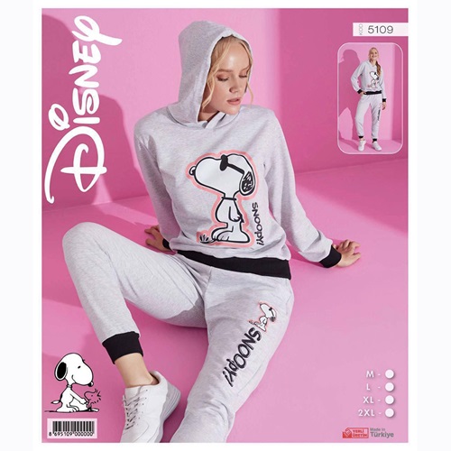 Pijamood Disney 5109 Bayan Baskılı Kapşonlu 2 İp Pijama Takımı M-2XL