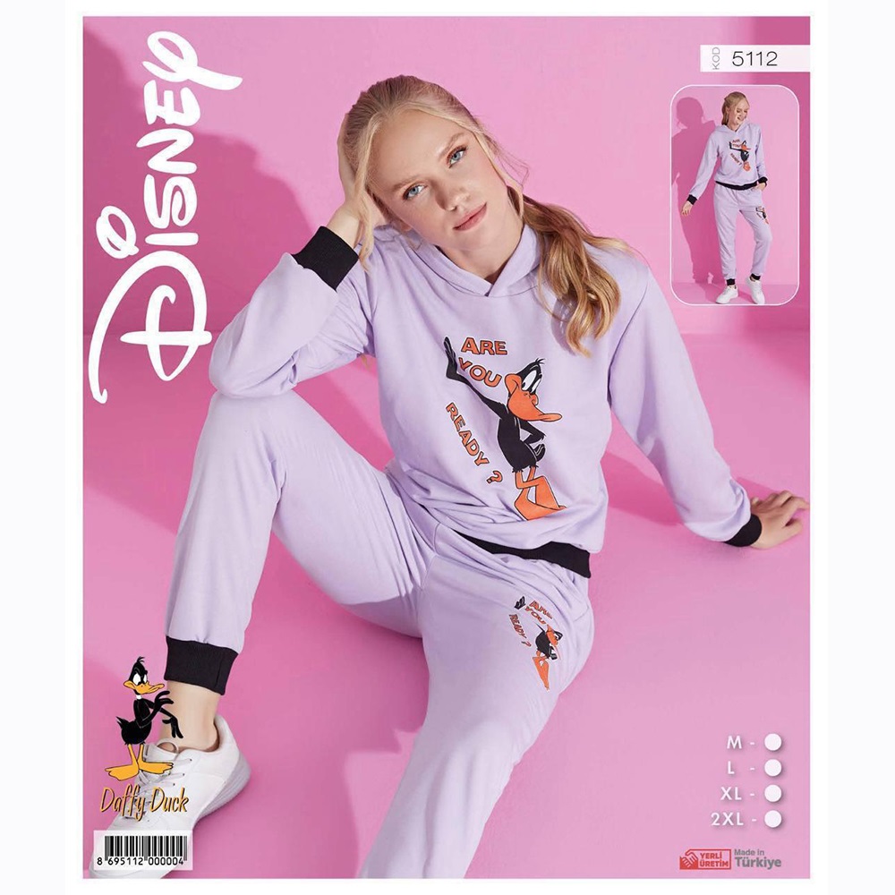 Pijamood Disney 5112 Bayan Baskılı Kapşonlu 2 İp Pijama Takımı M-2XL