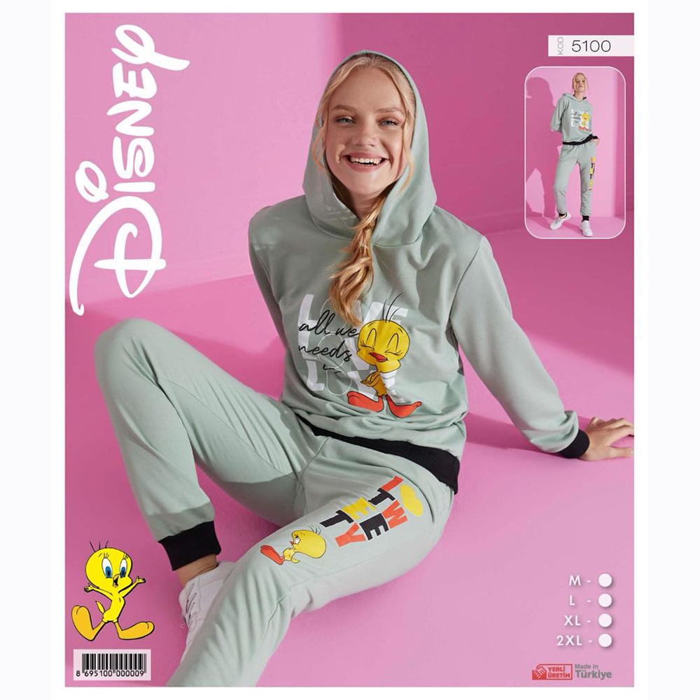 Pijamood Disney 5100 Bayan Baskılı Kapşonlu 2 İp Pijama Takımı M-2XL