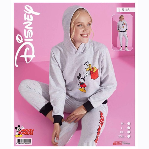Pijamood Disney 5115 Bayan Baskılı Kapşonlu 2 İp Pijama Takımı M-2XL