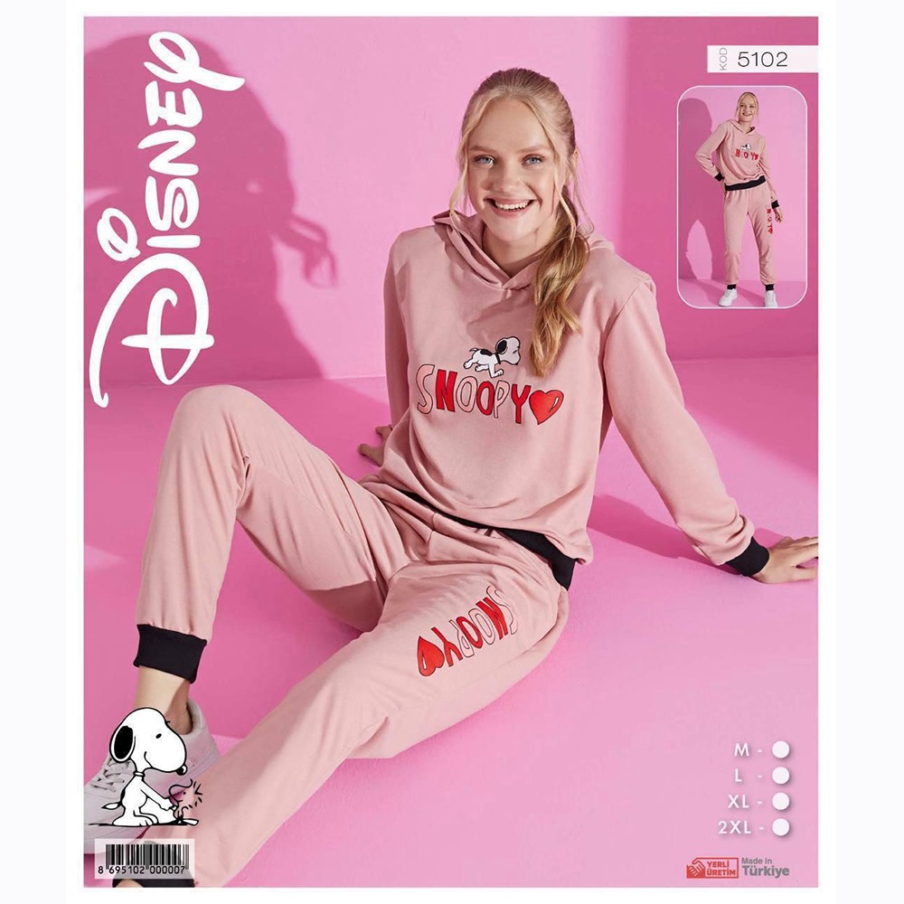 Pijamood Disney 5102 Bayan Baskılı Kapşonlu 2 İp Pijama Takımı M-2XL