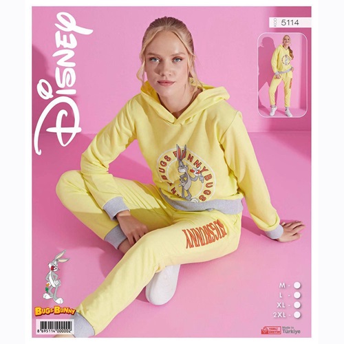 Pijamood Disney 5114 Bayan Baskılı Kapşonlu 2 İp Pijama Takımı M-2XL