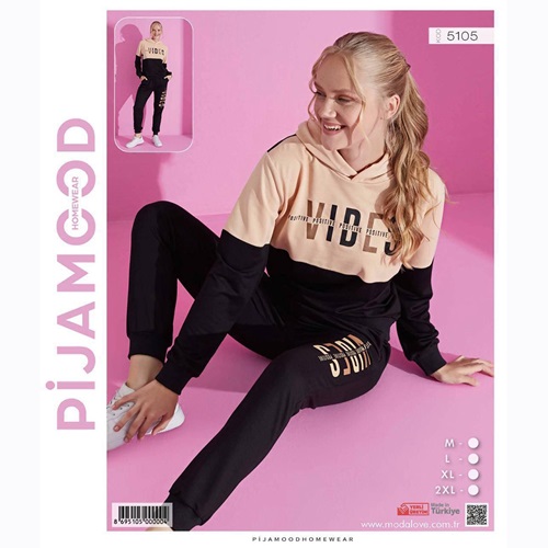 Pijamood Disney 5105 Bayan Baskılı Kapşonlu 2 İp Pijama Takımı M-2XL