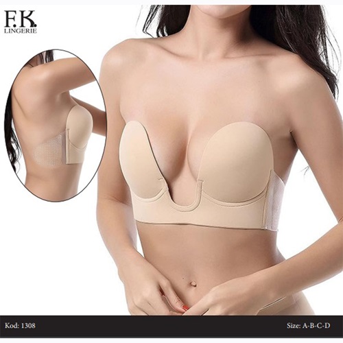 F.K 1308 Bayan Desteksiz Balenli Mikrofiber Askısız Straplez Hayalet Silikonlu Sütyen - Ten