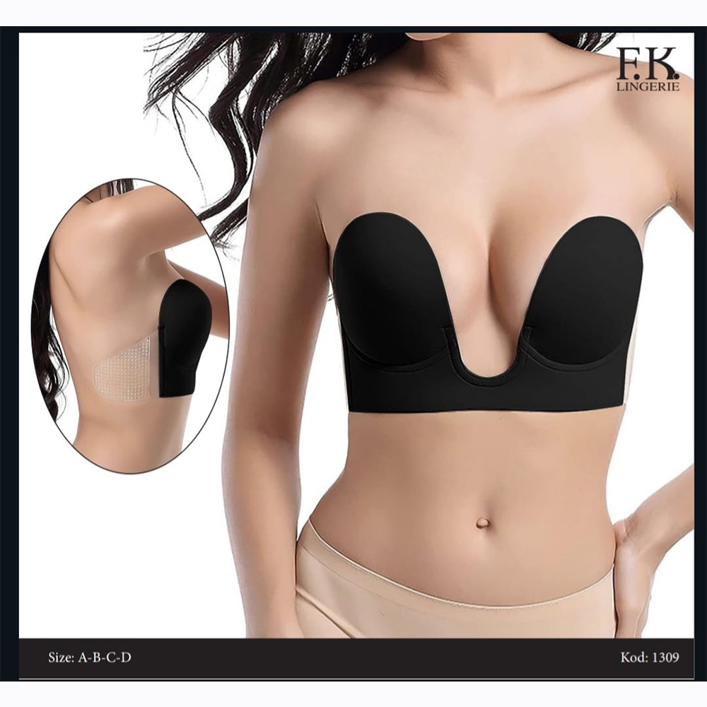 F.K 1309 Bayan Desteksiz Balenli Mikrofiber Askısız Straplez Hayalet Silikonlu Sütyen - Siyah