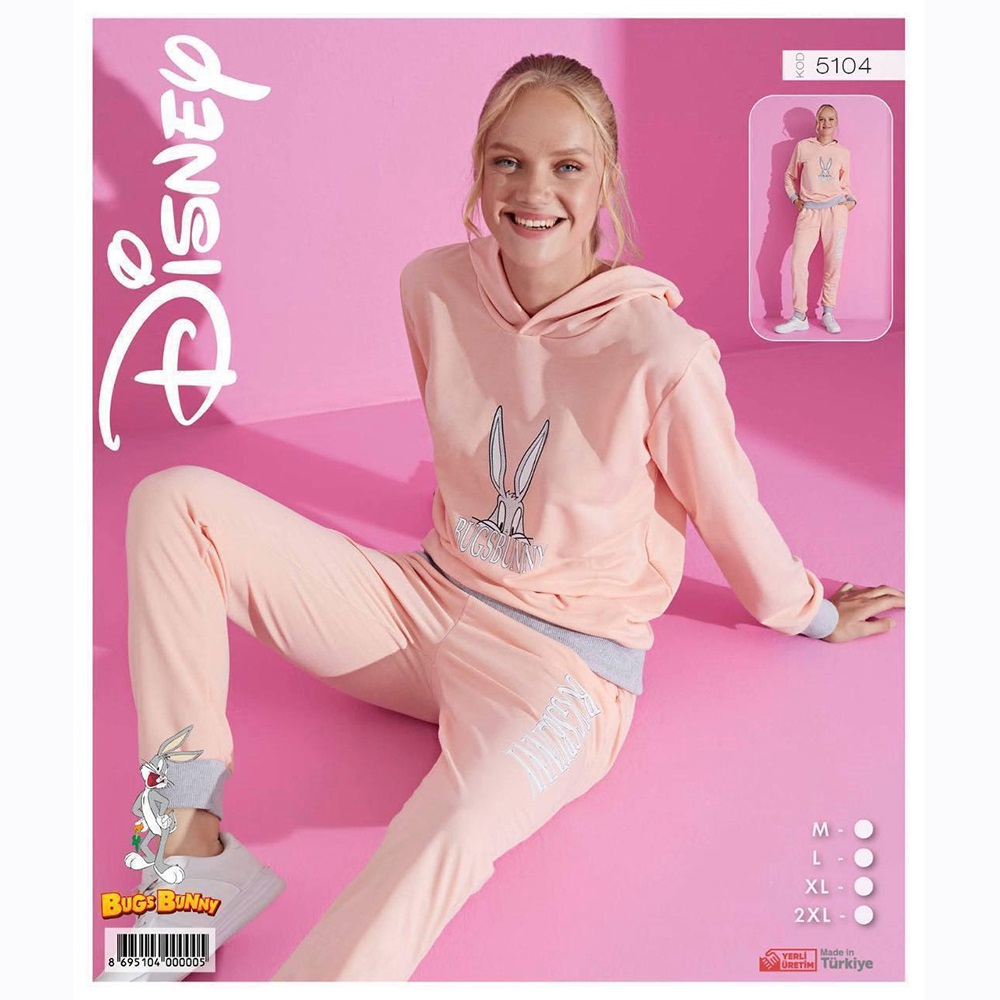 Pijamood Disney 5104 Bayan Baskılı Kapşonlu 2 İp Pijama Takımı M-2XL