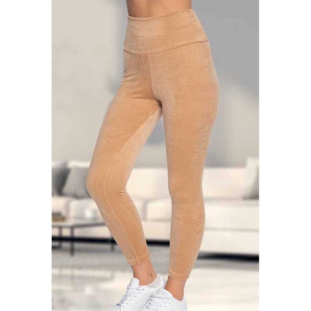 Vogsign 494 Bayan Battal Fransız Kadife Yüksek Bel Tayt - Siyah