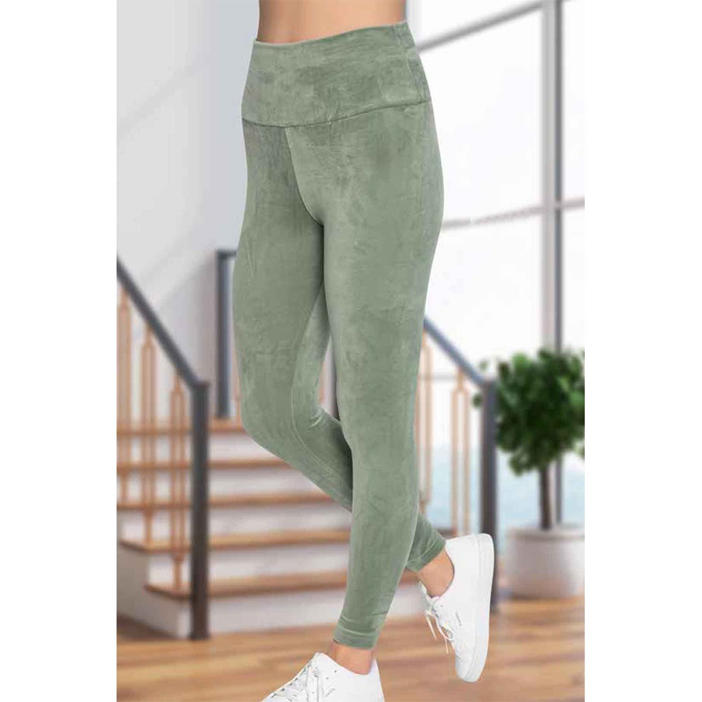 Vogsign 494 Bayan Battal Fransız Kadife Yüksek Bel Tayt - Siyah