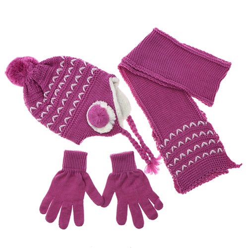 Kdm 1203 Kız Çocuk Desenli Yün Bere 3 Lü Takım 8-12 Yaş