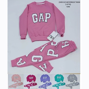 ZARA-1040 Kız Çocuk Penye Sıfır Yaka Gap Baskılı Takım 2-8 Yaş - Gri - 2-3 3-4 4-5 5-6 7-8