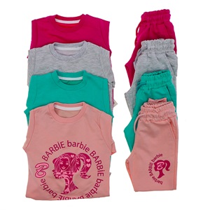 ZARA-1039 Kız Çocuk Penye Sıfır Yaka Barbie Baskılı Takım 2-8 Yaş