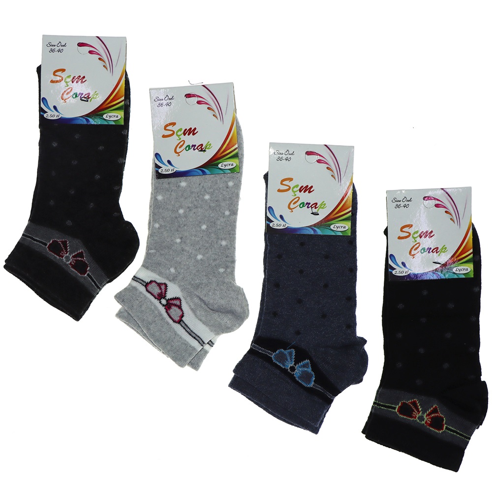 Sçm Bayan Desenli Likralı Patik Çorap