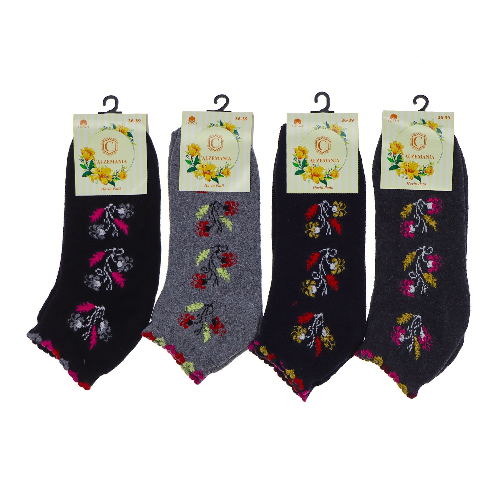 Calzemanıa Bayan Likralı Desenli Havlu Patik Çorap - Karışık Renk