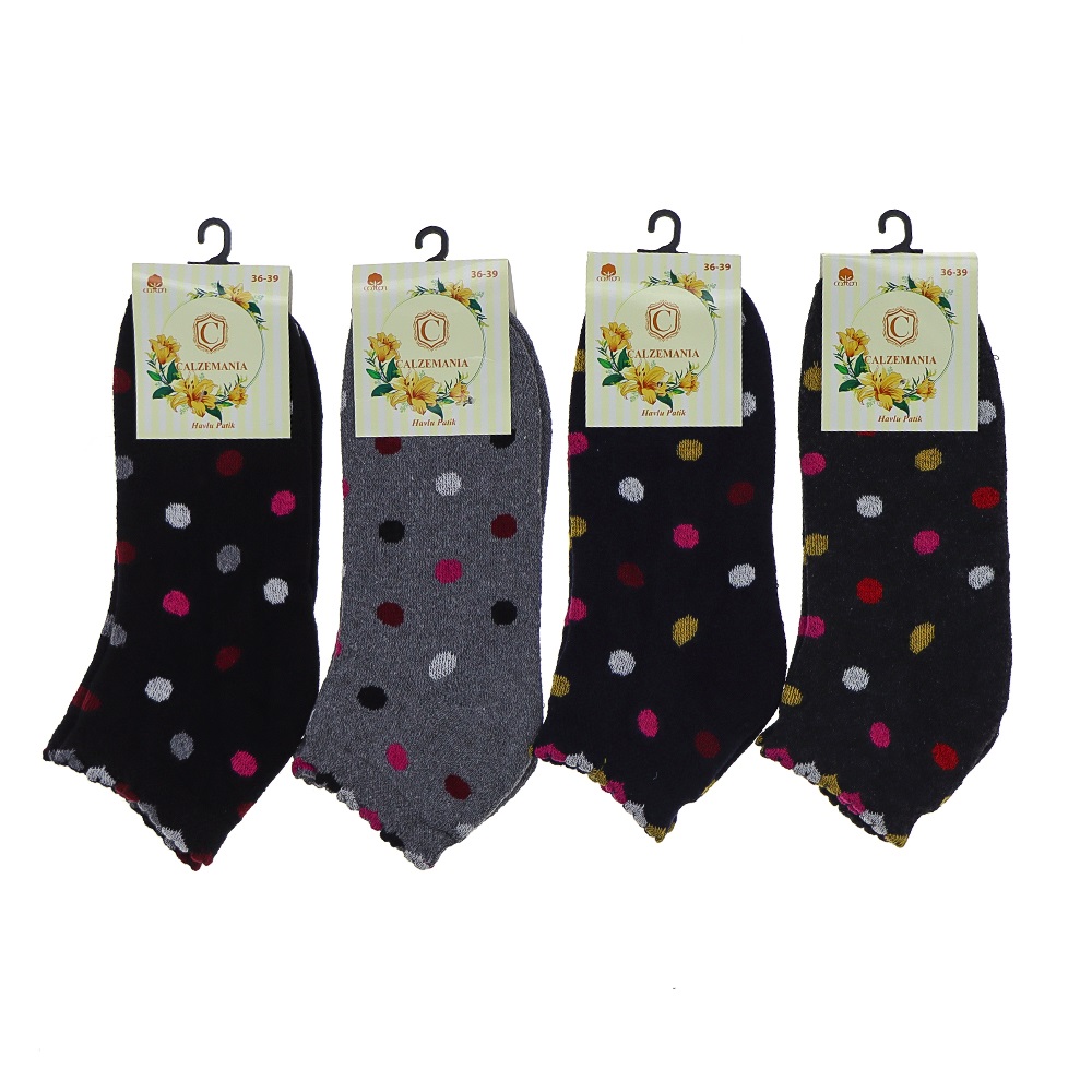 Calzemanıa Bayan Likralı Desenli Havlu Patik Çorap - Karışık Renk