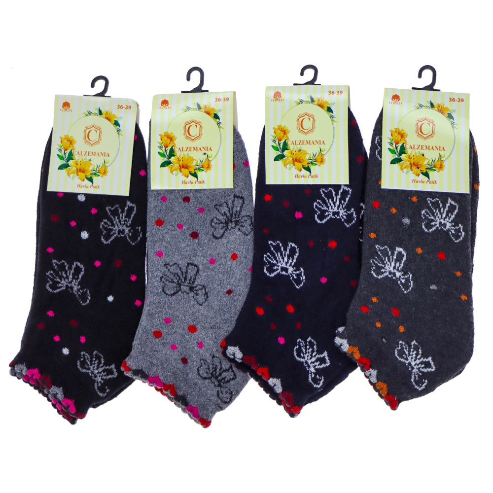 Calzemanıa Bayan Likralı Desenli Havlu Patik Çorap - Karışık Renk