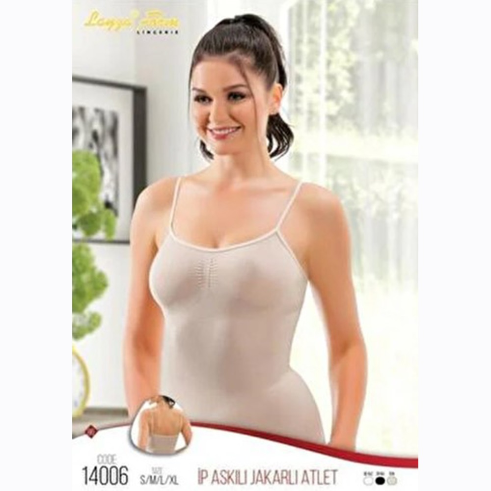 Layza Form 14006 Bayan Jakarlı İnce Askılı Atlet - Siyah - L