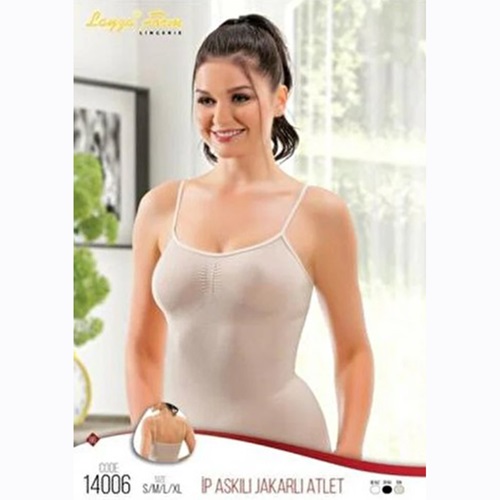 Layza Form 14006 Bayan Jakarlı İnce Askılı Atlet - Siyah - L