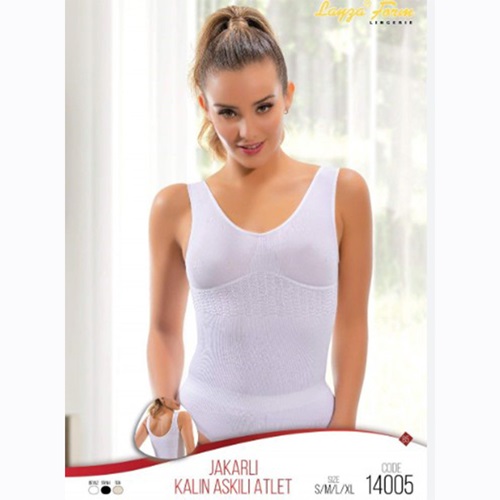 Layza Form 14005 Bayan Jakarlı Kalın Askılı Atlet - Beyaz - L
