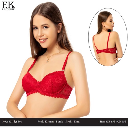 F.K 801 Bayan Dantelli Balenli Dolgusuz Sütyen 80-95 12Lİ - Ekru