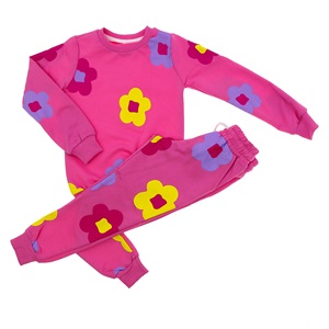 ZARA-1041 Kız Çocuk Penye Sıfır Yaka Çiçek Baskılı Takım 2-8 Yaş - Lila - 2-3 3-4 4-5 5-6 7-8