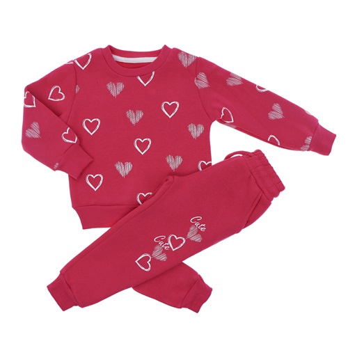 ZARA 4007 Kız Çocuk 3İp Sıfır Yaka Kalp Baskılı Takım 2-8 Yaş - Gri - 2-3 3-4 4-5 5-6 7-8