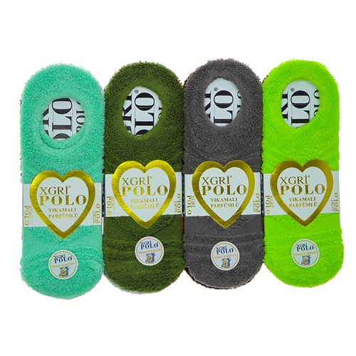 X Gri Polo B-31 Bayan Ters Havlu Yıkamalı Parfümlü 3 Lü Babet Çorap - Karışık Renk