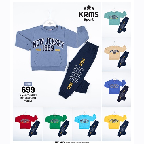 KRMS 699 Erkek Bebe 2 İp New Jersey Baskılı Takım 06-24 Ay - Mavi
