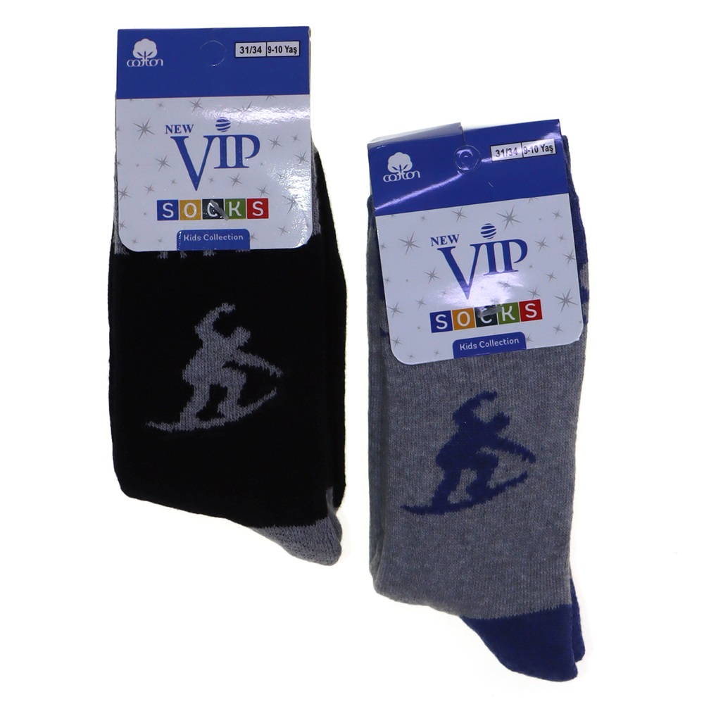 Vip 202 Erkek Çocuk Desenli Likralı Havlu Soket Çorap - 9-10 Yaş