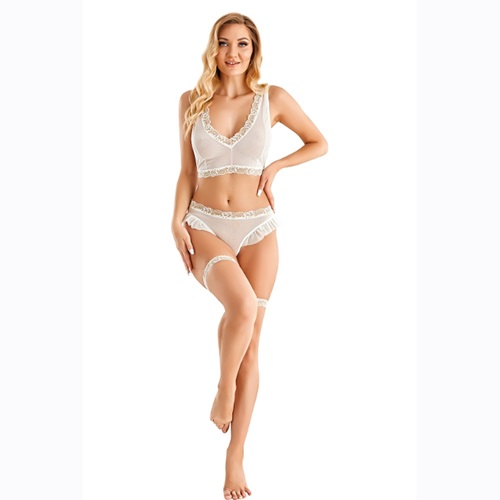 Lily Bicnca 279 Bayan Fantazi Dantelli Tül Jartiyerli Takım Gecelik - Ekru