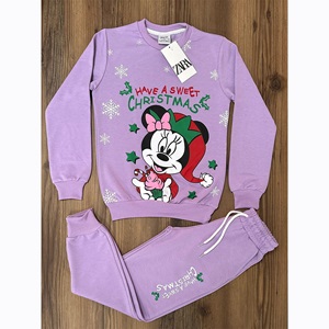 Zara Kız Çocuk Penye Noel Şapkalı Minnie Mouse Kar Tanesi Baskılı Takım 7-10 Yaş - Pudra