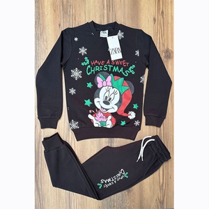 Zara Kız Çocuk Penye Noel Şapkalı Minnie Mouse Kar Tanesi Baskılı Takım 7-10 Yaş - Pudra
