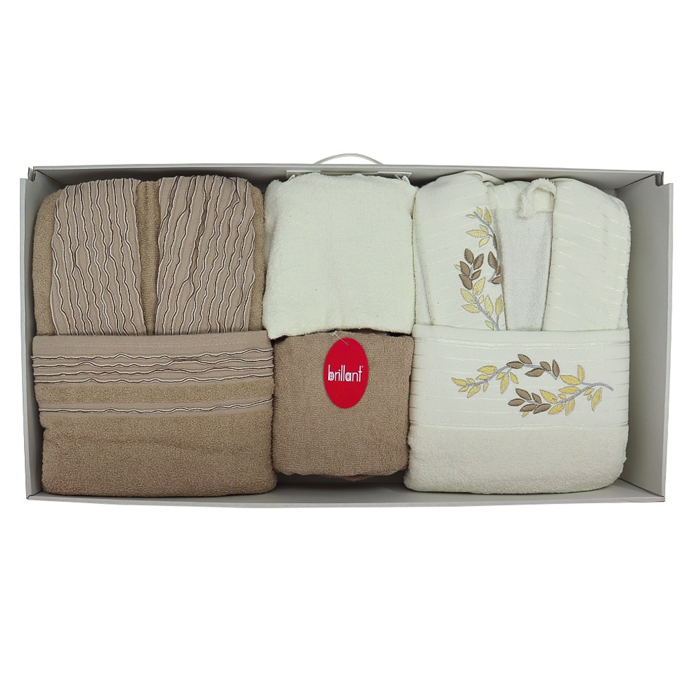 Baktıroğlu Çift Kişilik Bornoz Takımı 6 Lı Set - Gri Pembe