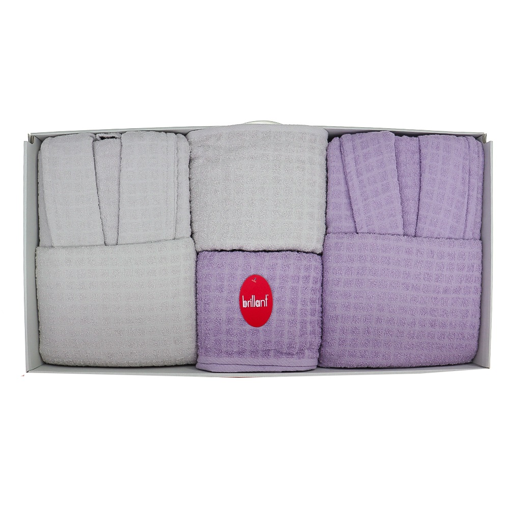 Baktıroğlu Çift Kişilik Bornoz Takımı 6 Lı Set - Gri Pembe