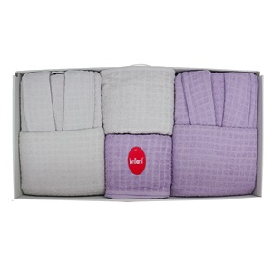 Baktıroğlu Çift Kişilik Bornoz Takımı 6 Lı Set - Gri Pembe