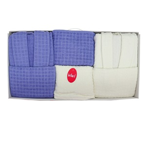 Baktıroğlu Çift Kişilik Bornoz Takımı 6 Lı Set - Gri Pembe