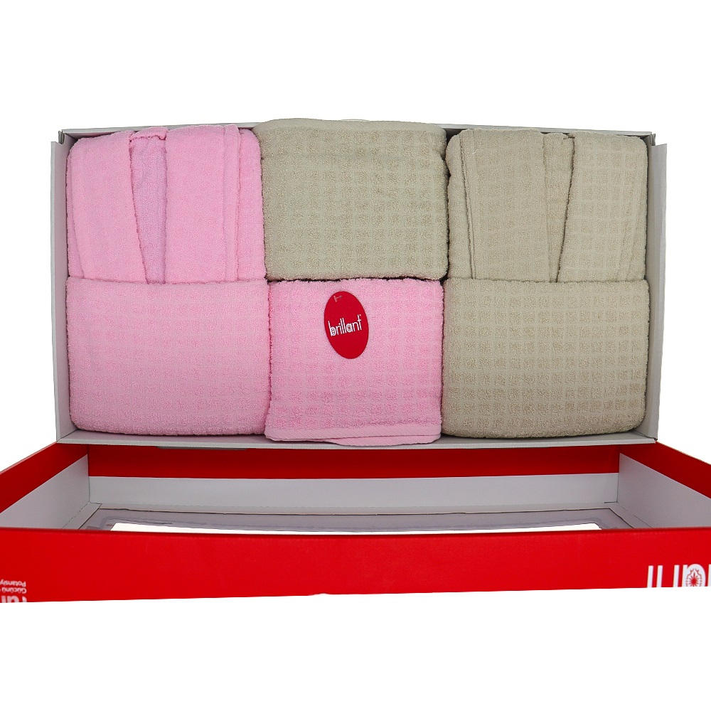 Baktıroğlu Çift Kişilik Bornoz Takımı 6 Lı Set - Gri Pembe