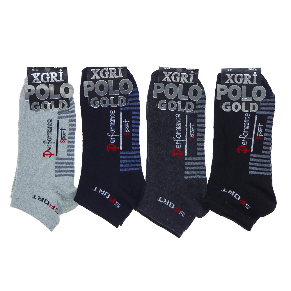 XGri Polo E-E-3 Erkek Gold Etiketli Likralı 3 Lü Patik Çorap - Karışık Renk