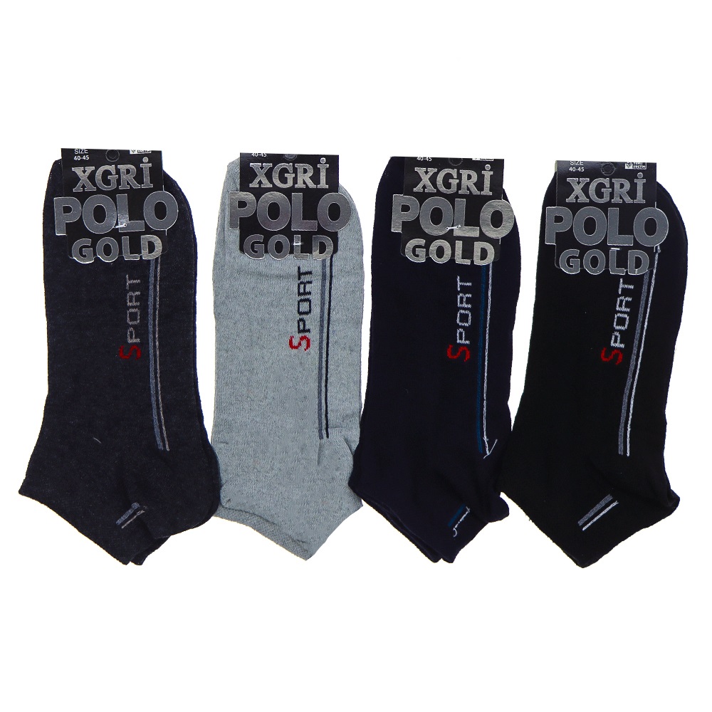 XGri Polo E-E-3 Erkek Gold Etiketli Likralı 3 Lü Patik Çorap - Karışık Renk