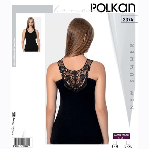 Polkan 2374 Bayan Sırtı Güpürlü Atlet - Siyah - L-XL