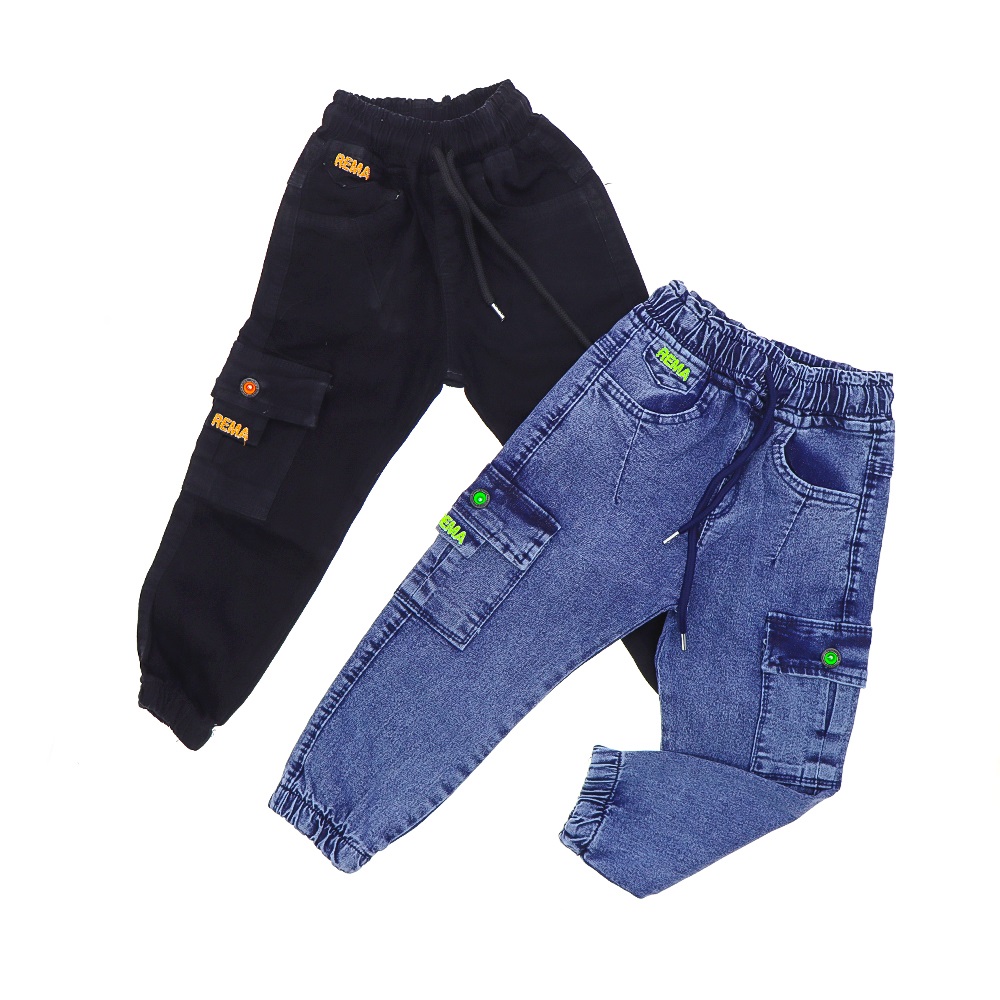 Rema 2024 Erkek Çocuk Kargo Cep Pontirizli Karyıkama Kot Pantolon 3-7 Yaş - Kot Mavi - 3-7 YAŞ