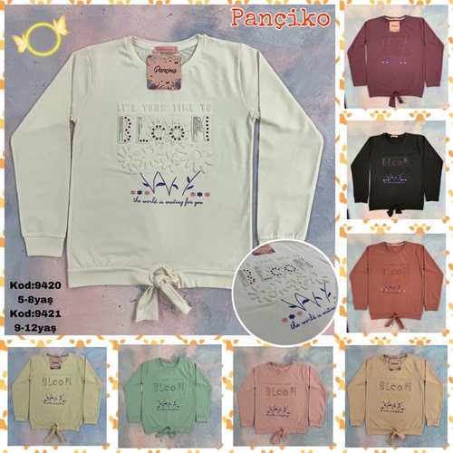 Pançiko 9420 Kız Çocuk Bloom Baskılı Gofralı Penye Süprem Badi 5-8 Yaş - Pembe