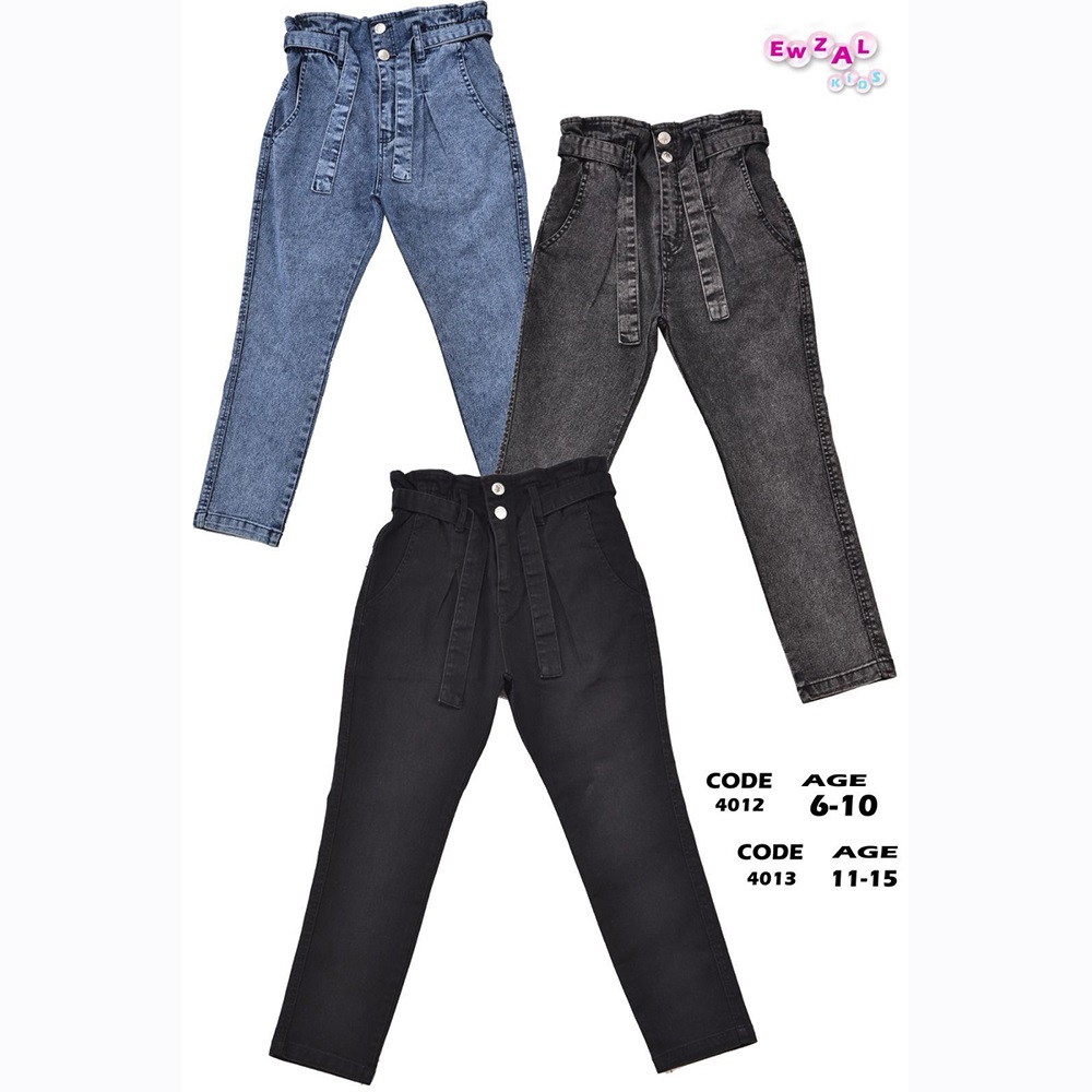 Ewzal 3355 Kız Çocuk Kuşaklı Enzim Yıkamalı Boy Frend Kot Pantolon 11-15 Yaş