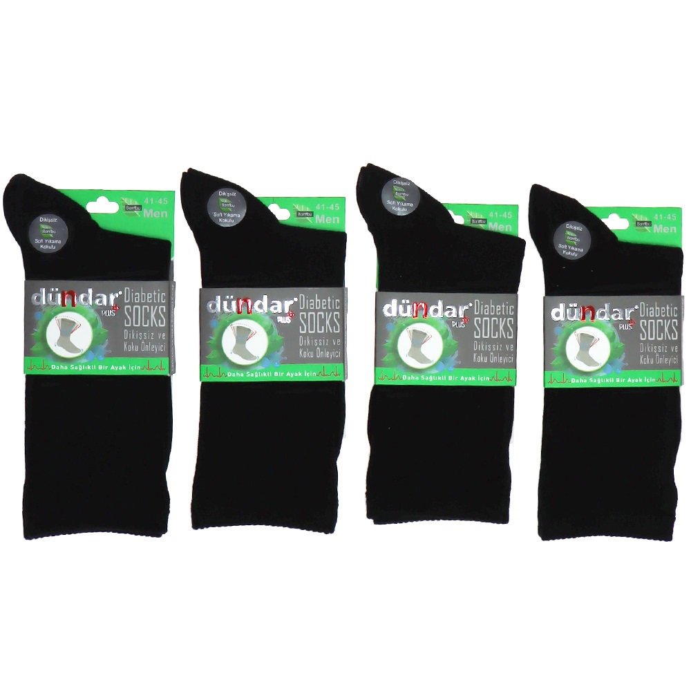 Dündar 6982 Erkek Kutulu Diyabetik Şeker Dikişsiz Likralı Soket Çorap - Siyah
