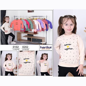 Harika Çocuk 0202 Kız Çocuk Better Together Kalp Baskılı 2 İp Penye Sweat 5-8 Yaş