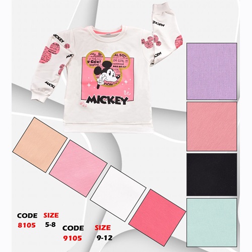 Zara 8105 Kız Çocuk Mıckey Mouse Baskılı Simit Yaka 2 İp Penye Sweat 5-8 Yaş - G.Kurusu