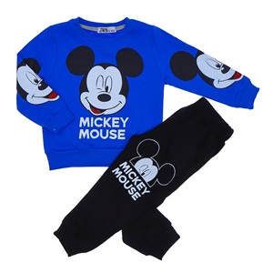 Zara 007 Erkek Çocuk 2 İp Şardonsuz Önü Kolu Mickey Mause Bas Takım 7-10 Yaş - 007 - Mavi - 7-8-9-10 YAŞ